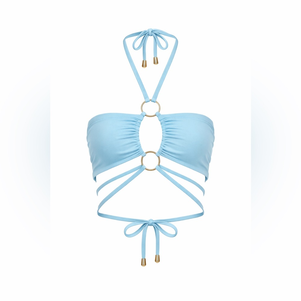 Light Blue Ring-Detail Strapless Crop Top - Women Swim